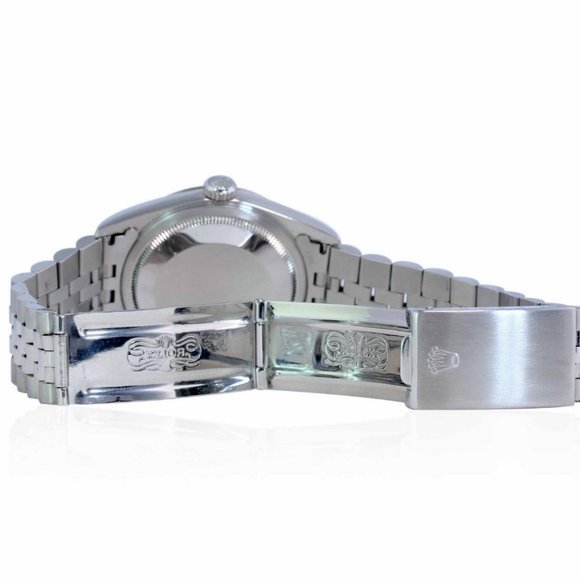 ROLEX DATEJUST UNISEX WATCH SILVER TAPESTRY INDEX DIAL FLUTED JUBILEE 16234 - Picture 6 of 7